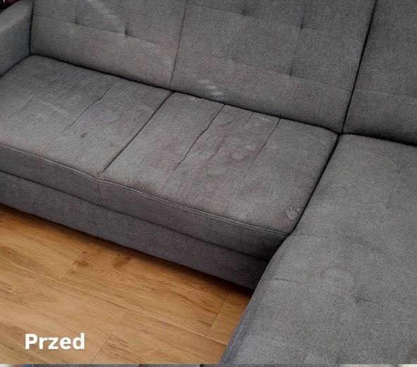 Szara kanapa przed czyszczeniem
